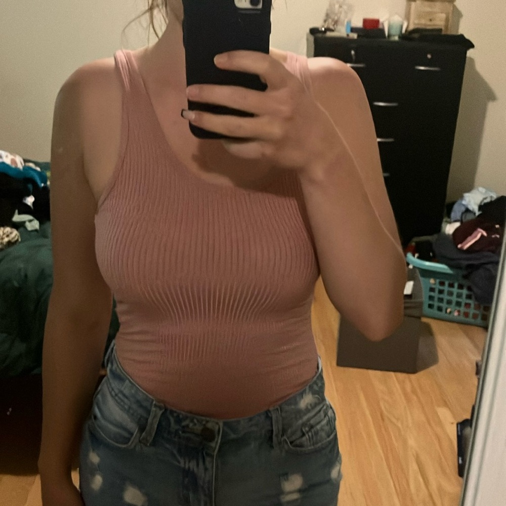 Pink Ribbed Women's Tank Top